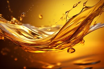 Fotobehang Splash of orange liquid oil on dark background, cosmetics or products concept © serz72