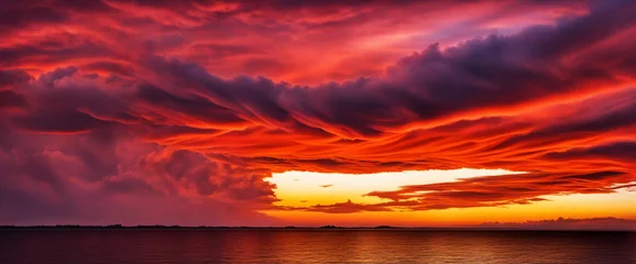 Foto auf Alu-Dibond Red orange sunset background. Dramatic sky with clouds. Abstract red background with copy space for design. Wide banner. Panorama. © SR07XC3