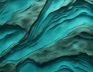 Blue green rock background. Dark turquoise toned mountain surface. Close-up. 3D effect. Modern colorful stone background with copy space for your design. - obrazy, fototapety, plakaty