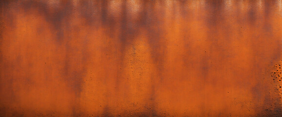 Vivid Rust-Colored Textured Metal Surface Background. Wide Abstract Oxidized Iron Banner.