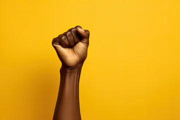Fotobehang black history month copy space, a fist on yellow background © VicenSanh
