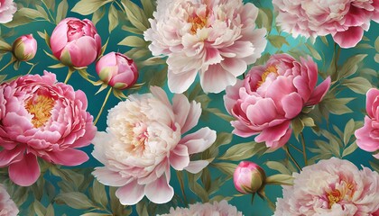 floral seamless pattern with lush peonies botanical wallpaper luxurious floral background realistic flowers hand drawn 3d illustration great for wallpaper design fabric gift paper clothing