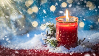 christmas candle and snow as background