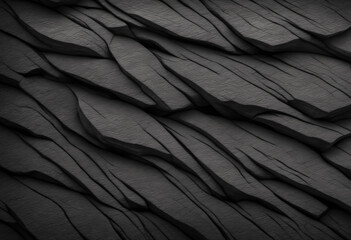 Dark grunge background. Black rock texture. Monochrome stone backdrop. Rough mountain surface. Close-up. Black and white background.