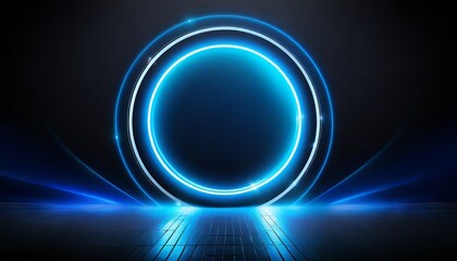 neon blue color geometric circle on dark background