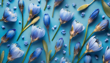 blue flowers buds on blue background floral pattern