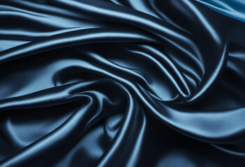 Fototapeta premium Elegant Black and Blue Silk Satin Background with Soft Silky Texture and Creases in Fabric
