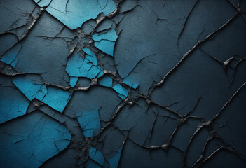 Toned Cracked Concrete Wall in Cobalt Blue with Rough Surface - obrazy, fototapety, plakaty