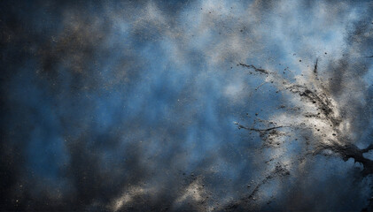 Dark Metallic Blue Grunge Texture Background with Light Reflections and White Particle Effects