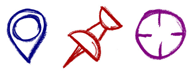 Navigation related Icon Set - Crayon Chalk Drawing