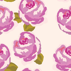 Spring colorful vector illustration with pink roses. Cartoon style. Design for fabric, textile, paper. Holiday print for Easter, Birthday, 8 march. Flowers with leaves