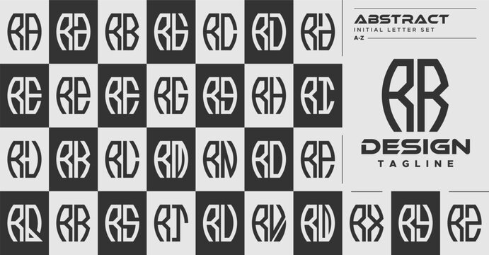 Modern line abstract shape R RR letter logo design set