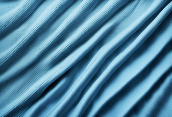 Subtle Wavy Patterns on Strong Ribbed Material. Close-up Detail. Ideal Blue Fabric Background with Space for Text.