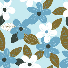 Seamless floral pattern based on traditional folk art ornaments. Art flowers on color background. Scandinavian style. Sweden nordic style. Vector illustration. Simple minimalistic pattern