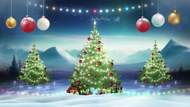 Christmas tree loops on snowy backgrounds

