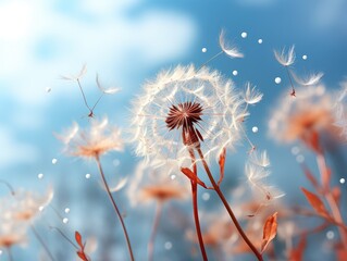 Whimsical Dandelions with Seeds Adrift in the Breeze