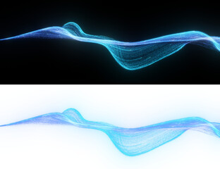 Fluid stream of blue particles, resembling a digital river, representing the seamless flow of information or data in a virtual environment. isolated on black and transparent overlay. 3D render