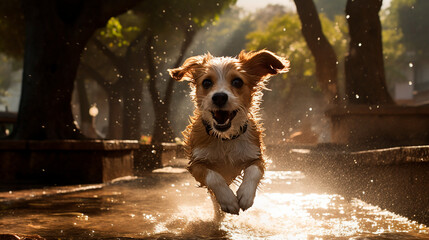 Perro en el parque - Animal de compañia feliz paseando mascota