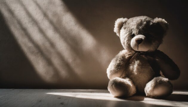 sfondo orizzontale orso di peluche in penombra generato con ai