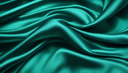 Fototapeta premium Luxurious Dark Teal Silk Satin Background with Wavy Folds and Space for Design