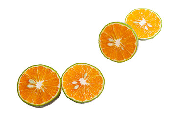 Orange with green peel cut in half with transparent background