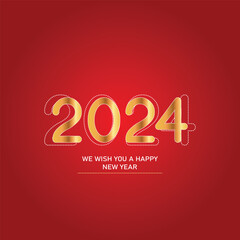 Happy New Year 2024 line and bold light with gold and red color 
happy new year 2024 card 