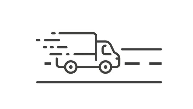 video of fast delivery home icon, commerce service truck, order express, quick move, line symbol on white background - vector illustration
