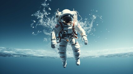 Fototapeta na wymiar Astronaut on isolated blue background