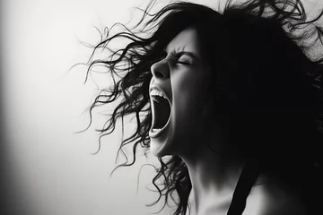 Fotobehang Dramatic Black and White Image of Woman Screaming, for Emotions, Mental Health, Drama Themes © Damian