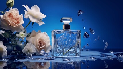 Perfume on a blue background