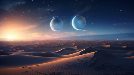 A serene desert landscape, dunes stretching endlessly under a canopy of twinkling stars