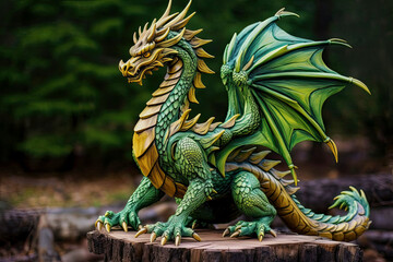 Obraz premium green wooden dragon, symbol of the year 2024