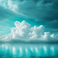 Close-up of fluffy clouds in a turquoise sky with thunderclouds in the background, providing ample copy space for design.