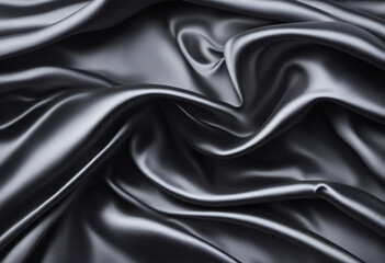 Obraz premium Smooth black satin fabric backdrop with space for text/product display. Elegant, luxurious background with soft, flowing folds.