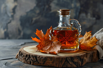 Maple Syrup on Wooden Stand
