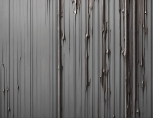 Aged black metal wall with distressed paint. Weathered texture and gray backdrop with paint smudges. Raw, gritty surface. Classic black and white color scheme.