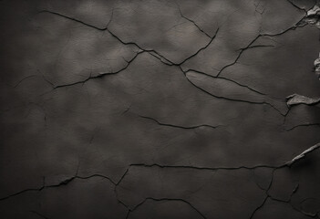 Dark and textured black stone background with cracked concrete wall surface. - obrazy, fototapety, plakaty