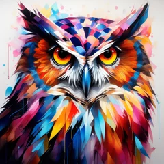 Deurstickers owl bright abstract illustration in Street Art style created with generative AI software © valentina
