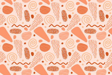 Peach color seamless pattern. Abstract geometrical freehand textured. Various shapes background. Modern color vector For wallpaper, wrapping paper, textile, print. Trendy geometric shapes print