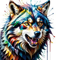 Naklejka premium wolf bright abstract illustration in Street Art style created with generative AI software