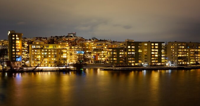 Stockholm, Sweden The island of Lilla Essingen at night