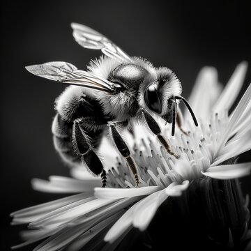 A bee in black and white a
