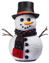 Merry snowman in a hat and scarf - isolated on transparent background