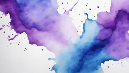 Purple and blue watercolor artistic background with handmade decorations.