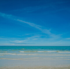 Beautiful horizon Landscape summer panorama front view point tropical sea beach white sand clean and blue sky background calm Nature ocean Beautiful  wave water travel at Sai Kaew Beach thailand