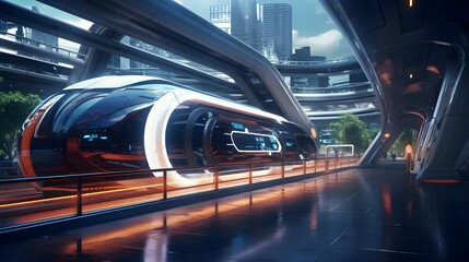 futuristic train in a futuristic city