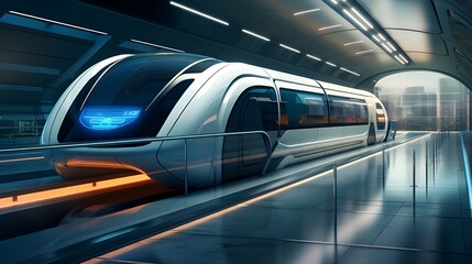 futuristic train in a futuristic city