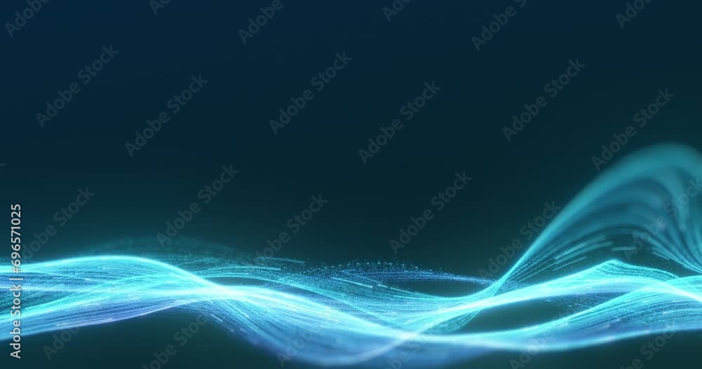 Poster stream of light particles that undulate across background, forming a luminous, wave-like pattern, co