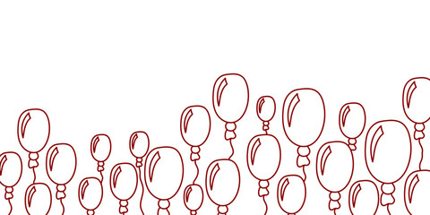 Vector. Festive horizontal banner with copy space for text. Hand drawn oval balloons. Fun outline drawing. Background for birthday parties, greeting cards, Valentine's Day and other advertising items.