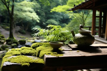 Fototapeta premium Assortment of Teas and Teaware for Traditional Japanese Tea Ceremony Preparation, harmony of herbal